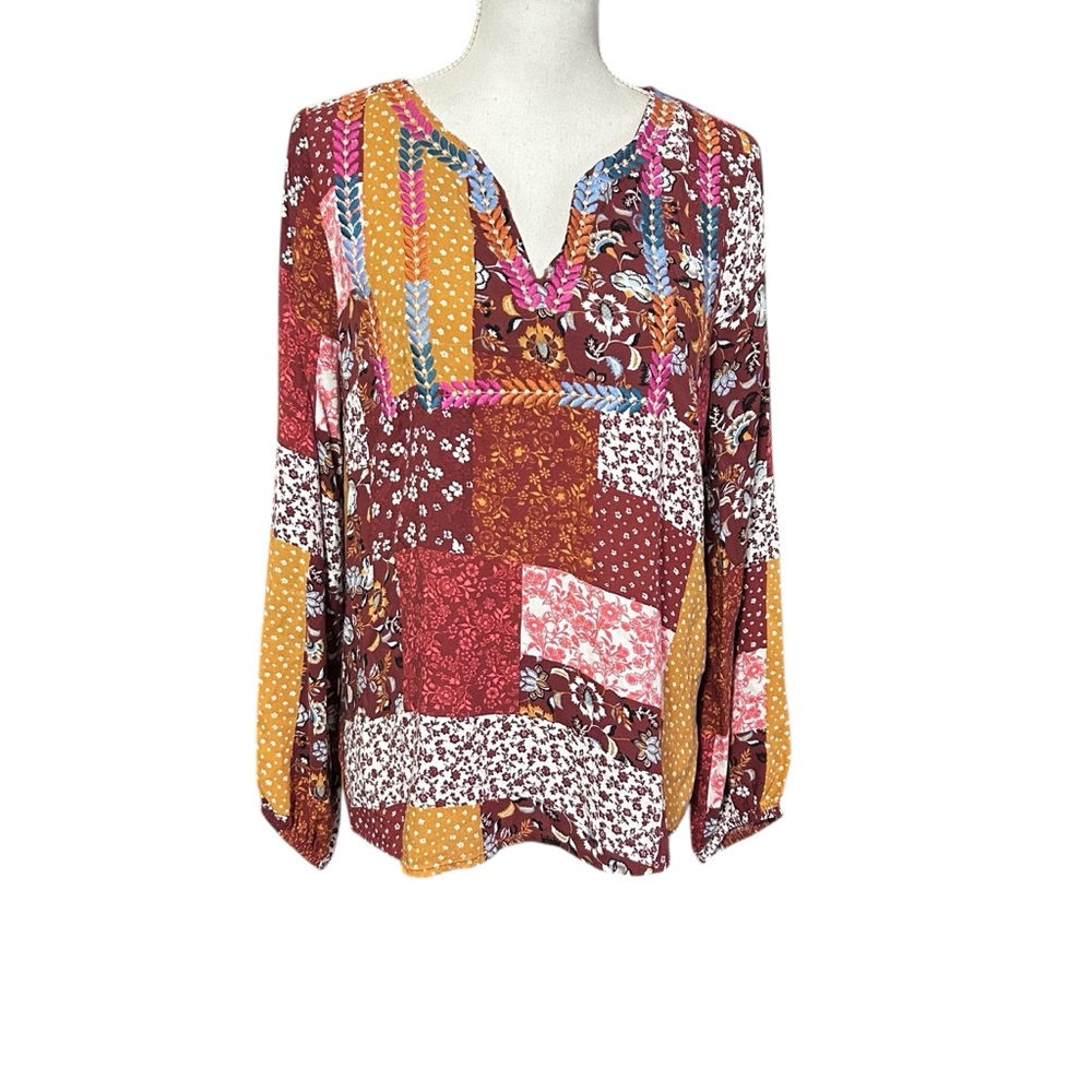 Savanna Jane Patchwork Embroidered Dark Floral To… - image 1